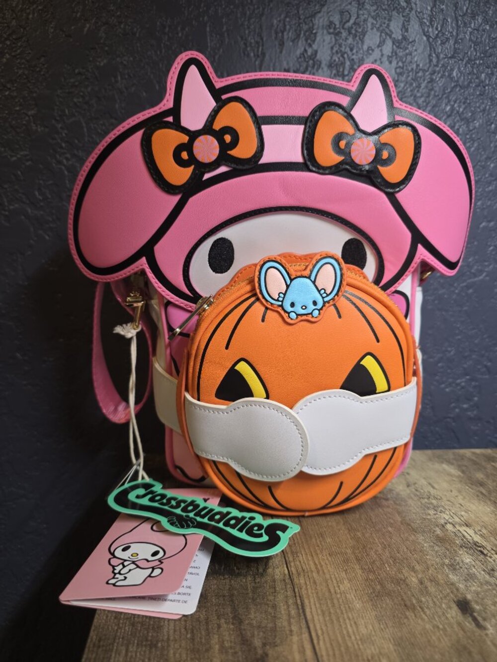LOUNGEFLY Sanrio My Melody Pumpkin Crossbuddies Crossbody Bag & Coin Bag NEW!